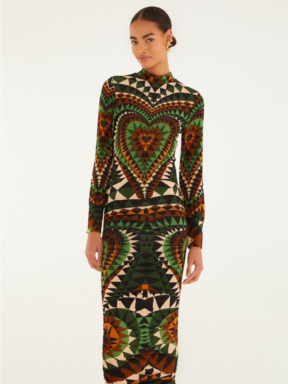 FARM Rio Multicolor Heart Deco Long Sleeve Jersey Midi Dress Size XXS NWT